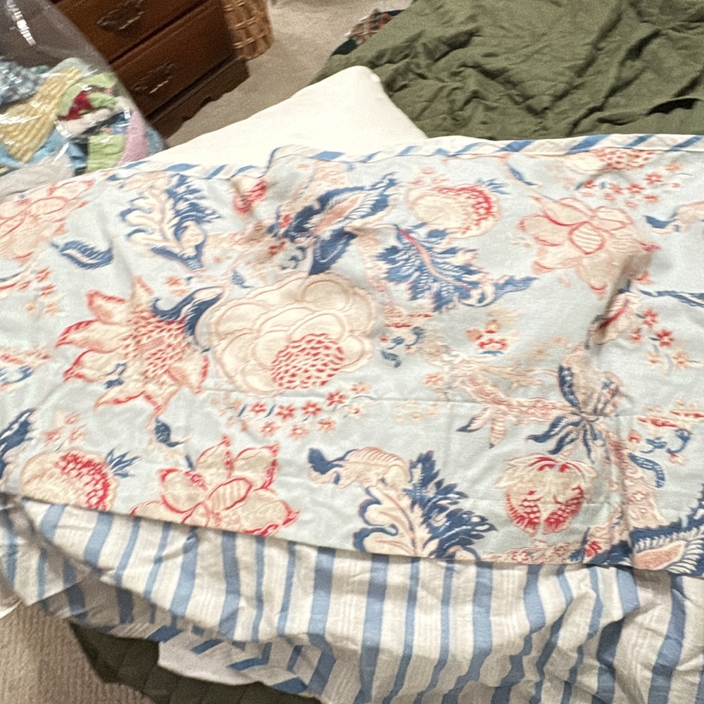 Floral Blue and Red Valence Curtain (extra long width for thicker look)
